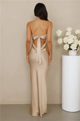 The Felicity Strapless Satin Maxi Dress
