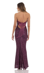 Sequin Strapless Maxi Dress in Purple