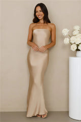 The Felicity Strapless Satin Maxi Dress