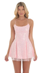Sequin Beaded Mini Dress in Pink