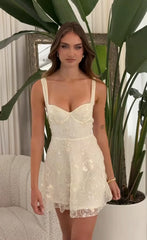 Sequin Embroidered A-Line Dress in Cream