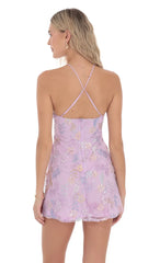 Floral Sequin Halter Dress in Lavender