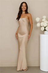 The Felicity Strapless Satin Maxi Dress