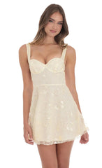 Sequin Embroidered A-Line Dress in Cream