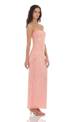 Sequin Pattern Maxi Dress in Coral